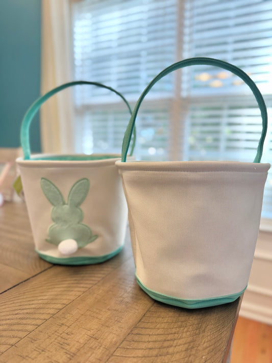 Hand embroidered name Easter bunny basket (blue)