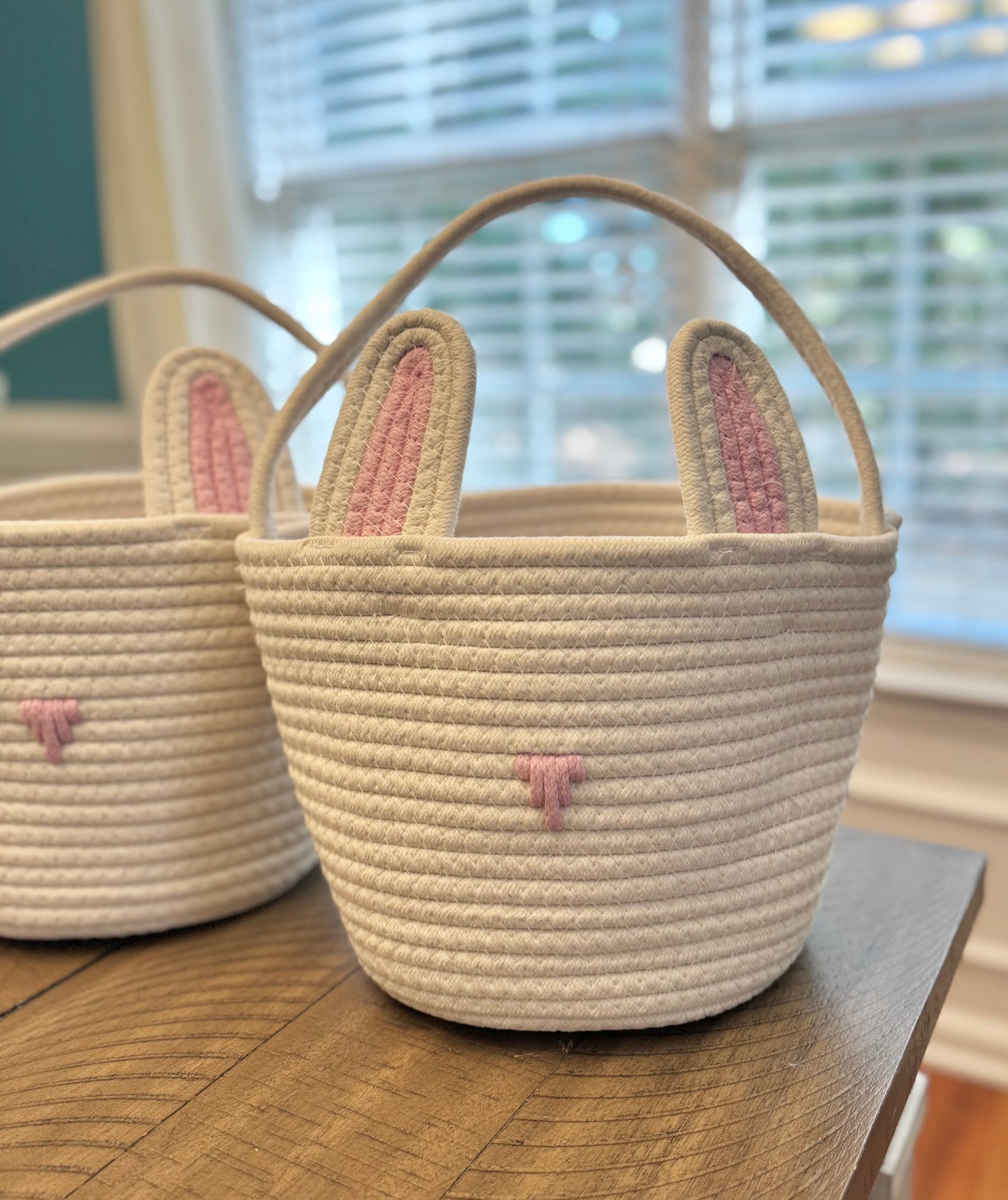 Hand embroidered name Easter basket bunny face