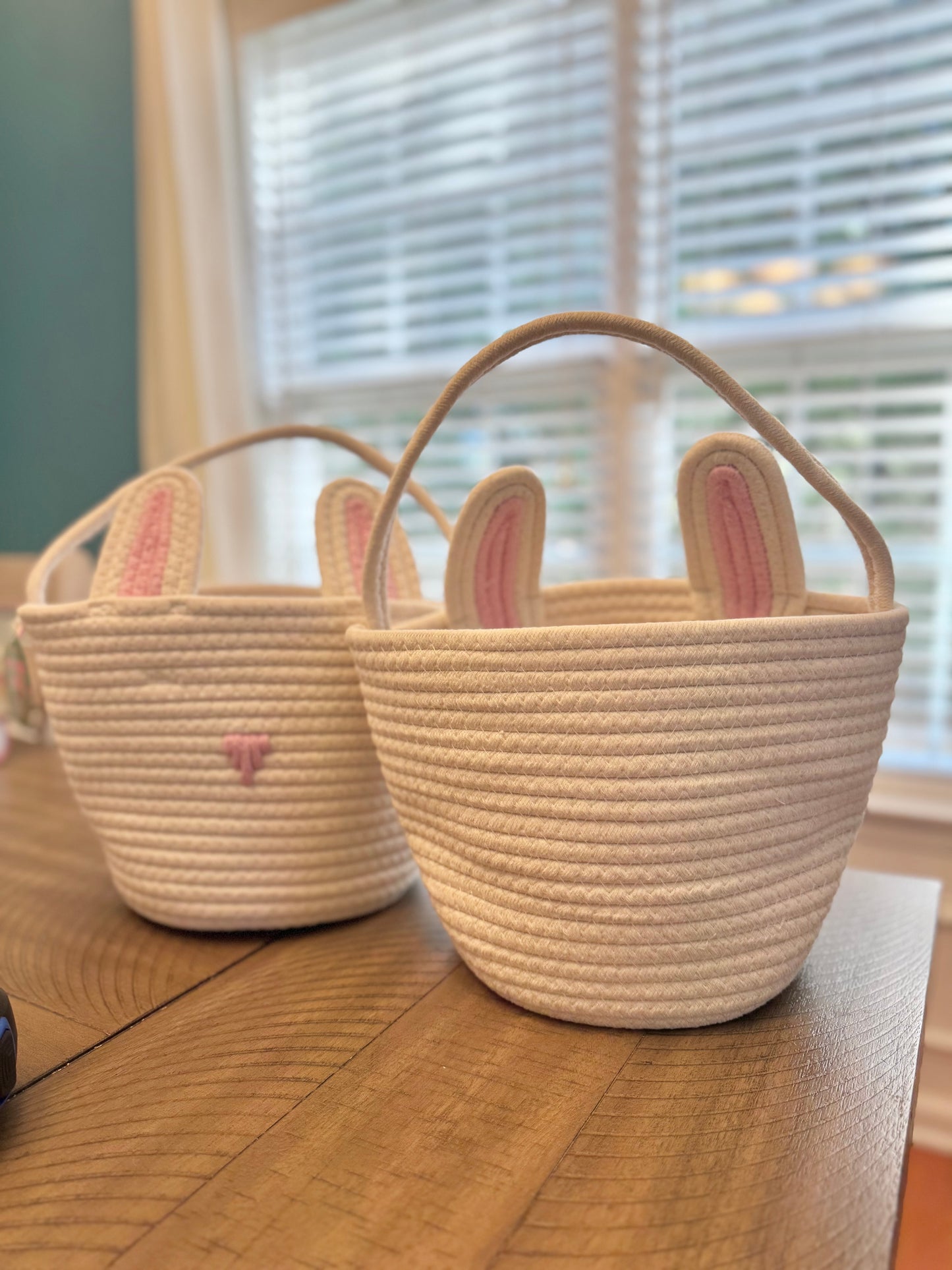 Hand embroidered name Easter basket bunny face